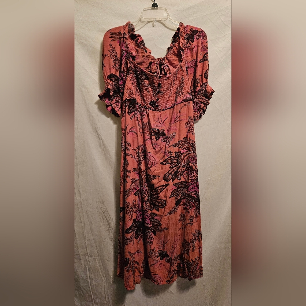 Anthropologie Pink Floral Midi Dress